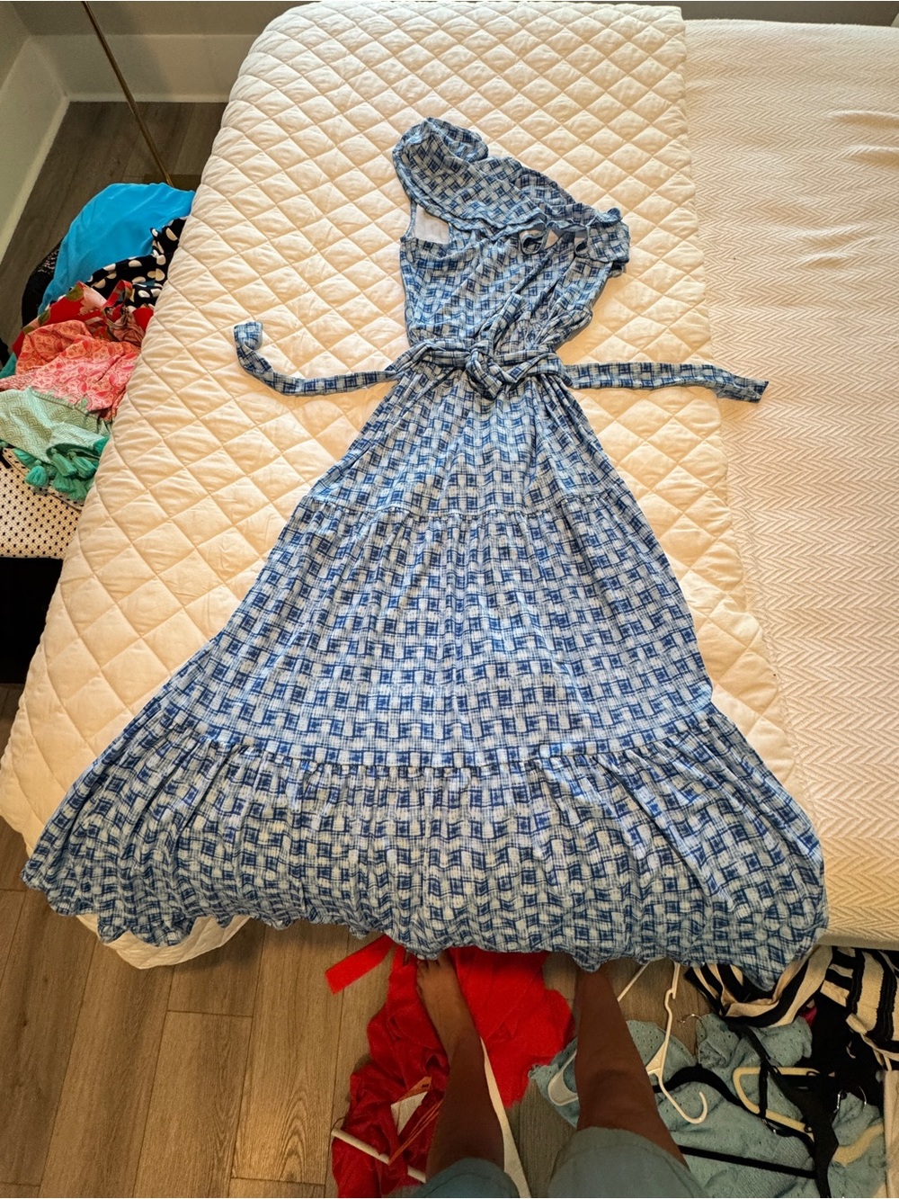 Cabana Life Blue Patterned Maxi Dress with Waist Tie